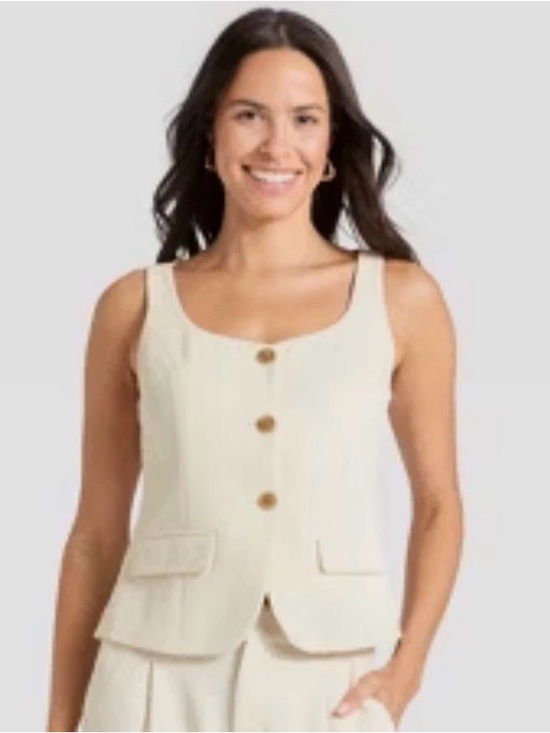 A New Day Jackets & Blazers - NWT Women's Signature Crepe Scoop Vest - A New Day Cream Size Large